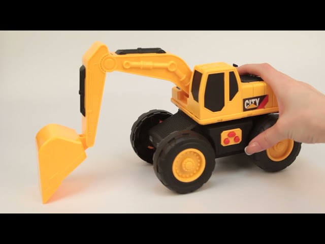 Экскаватор CITY CONSTRUCTION колесный инерционный световые звуковые эффекты - видео