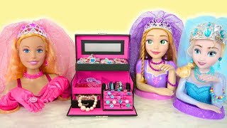 Giant Barbie Elsa Rapunzel Styling Head Wedding Makeover Pink Jewelry Box Boneka Barbie Boneca