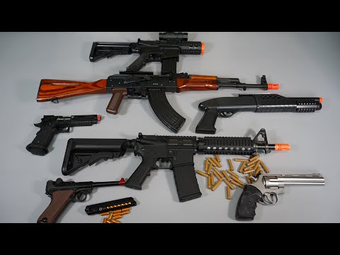 Shell ejecting BlowBack Airsoft Toy Guns - M4 - AK47 - Luger P08 - Realistic Toy Gun Collection