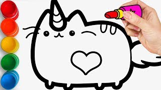 Glitter Unicorn Cat coloring pages for kids, toddlers / Drawing on Joy Kids Art