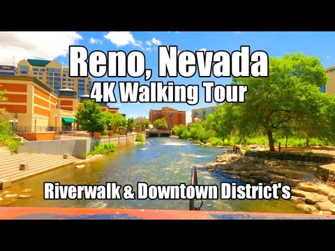 Reno, Nevada [4K] Walking Tour - Riverwalk South Virginia St and Downtown The Row Reno's Strip