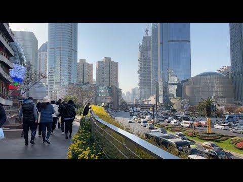 Xujiahui｜crossover bridge｜Walking Shanghai Tour4K   ｜MetroCity｜Food Street