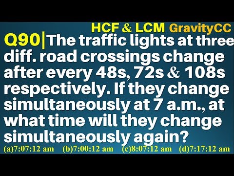The traffic lights at three different road crossings change after every 48 sec, 72 sec and 108 sec.