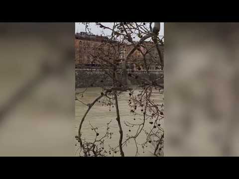 Maltempo, la piena minacciosa del Tevere: l'auto rimasta sulla banchina è sommersa