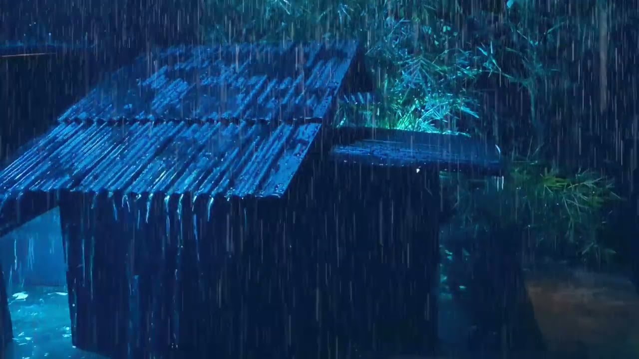 Intense Rain Thunderstorm Ambience for Sleeping | Heavy Rainstorm on Ti  Roof. relaxation, asmr time