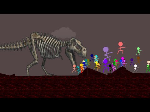 Escape The Dinosaur Skeleton - Stickman Color Race survival - Algodoo Marble Stickman Ragdoll