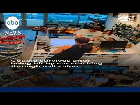 Couple survives after being hit by car crashing through nail salon