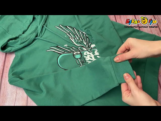 Толстовка Lanson Kids с рисунком скейтборд с капюшоном зеленая - видео
