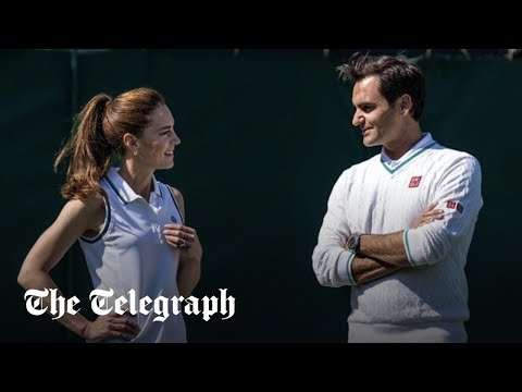 The Princess of Wales and Roger Federer celebrate Wimbledon's Ball Boys and Girls