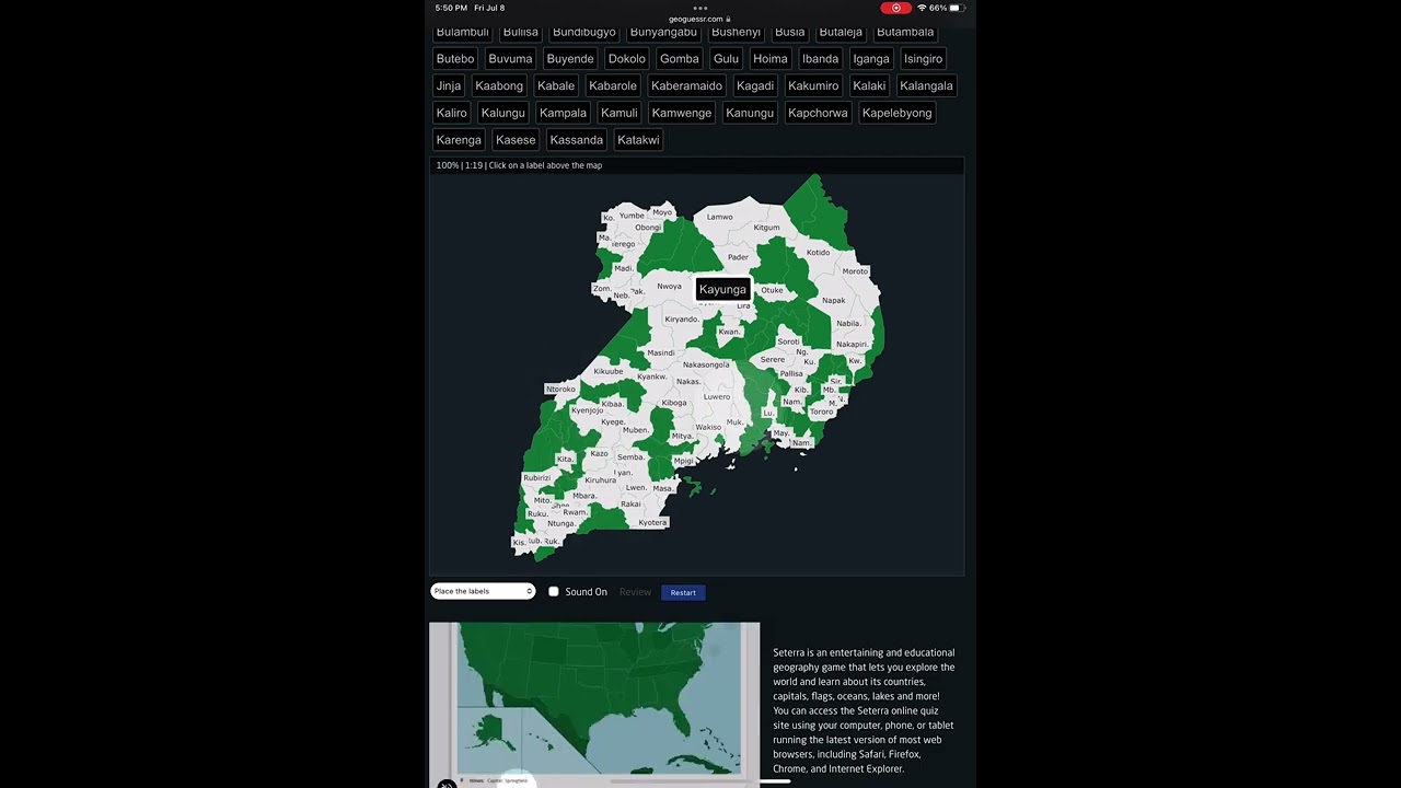 [WR] Seterra - Uganda: Districts - Place the Labels (Touch Web) in 2:35
