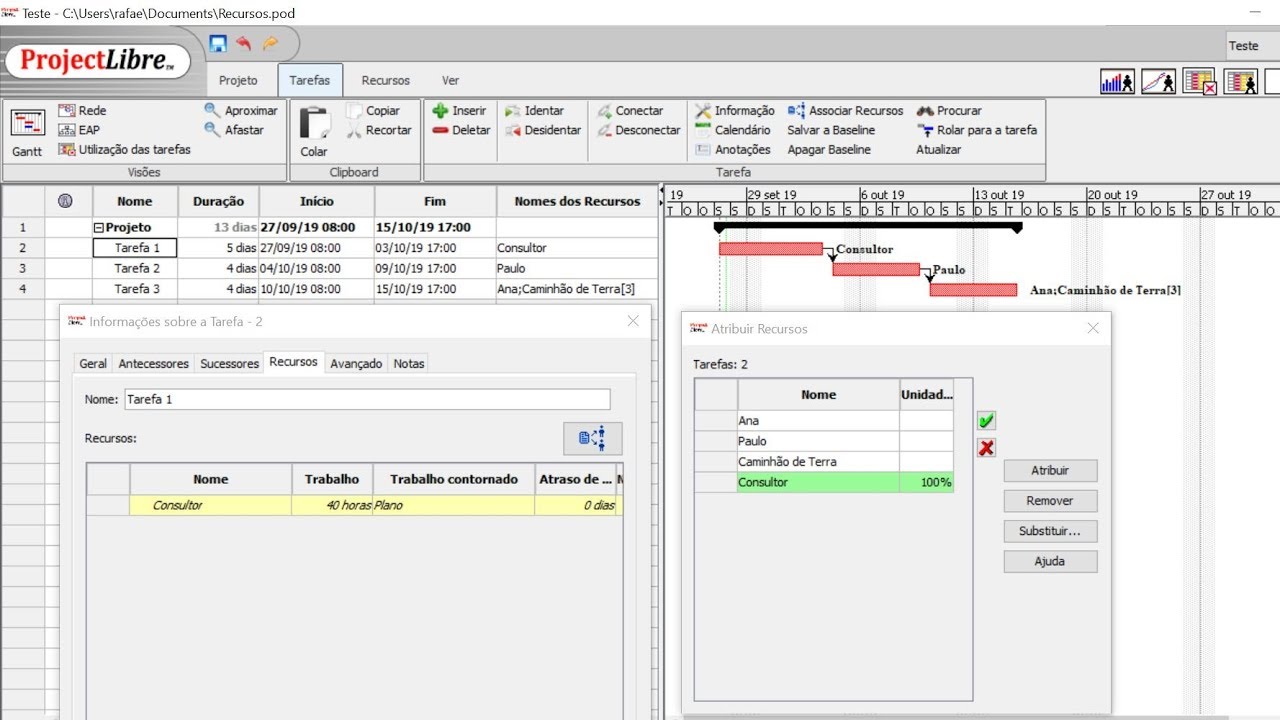 ProjectLibre (Aula 05): Alocação de Recursos às Tarefas