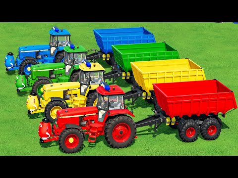 TRANSPORT POLICE JOHN DEERE TRACTORS & OLIVE with TESLA TRUCK & WHEEL LOADERS!! FS22