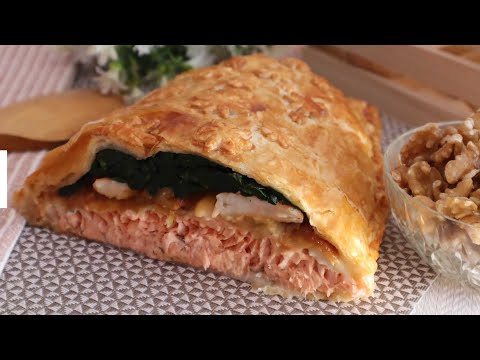 Receta de SALMÓN EN HOJALDRE CON ESPINACAS Y LANGOSTINOS, sencilla 😊, deliciosa 😋 y muy vistosa 👀!!