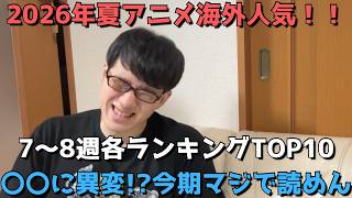 【2026年夏アニメ第7～8週】「海外人気」各ランキングTOP10【Anime Trending、Anime Corner、Reddit(r/anime)】【〇〇に異変！？今期マジで読めん】8/24調