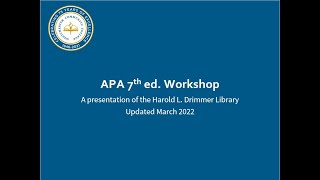 APA 7th ed. Workshop Pt 1: Quoting and Paraphrase