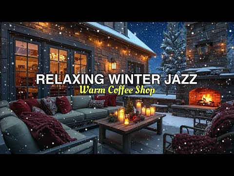 Unwind with Smooth Winter Jazz Music & Snowfall - Jazz Relaxing Music at Cozy Coffee Shop Ambience