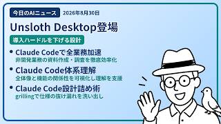 注目AIニュース(2026/08/30) 1つのアプリ統合・開発以外業務爆速化・体系的理解 ほか
