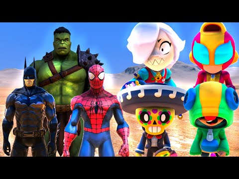 HULK BATMAN ÖRÜMCEK ADAM VS BRAWL STARS LEON COLLETTE POCO ORDUSU 😱 - Süper Kahraman Dövüşleri