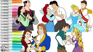 Disney Princess Coloring Book Page Compilation Ariel Eric Rapunzel Flynn Rider Belle Adam Mulan