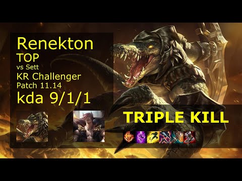 Renekton Top vs Sett - KR Challenger 9/1/1 Patch 11.14 Gameplay // [롤] 레넥톤 vs 세트 탑