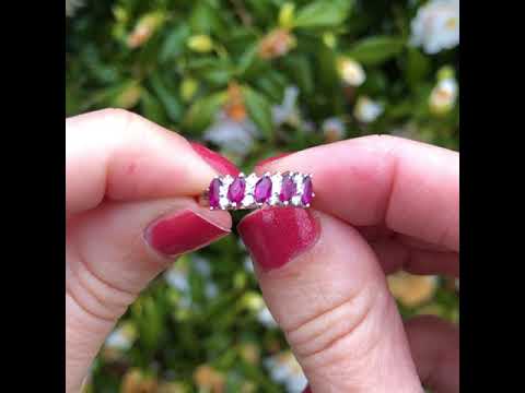 Vintage Ruby & Diamond 9ct Gold Marquise Band Ring