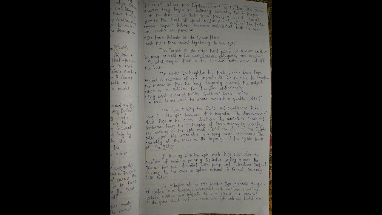 The Rape of the Lock as a mock-heroic epic poem. #englishhonours #handwrittennotes