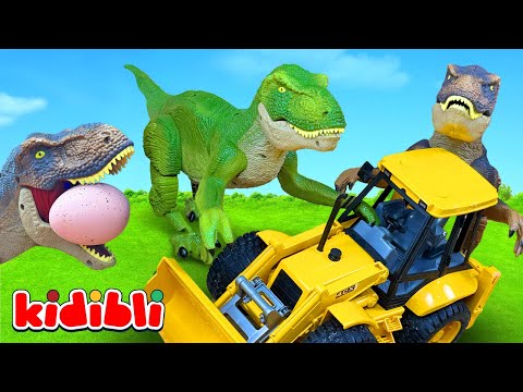 Dinosaur & Excavator attack! 🦖 Who will rescue the Dino Egg? Toys & Trucks Video for Kids | Kidibli