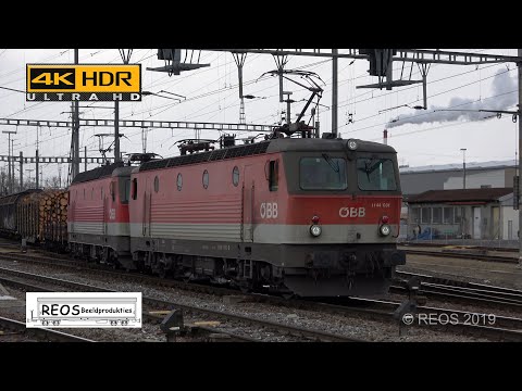 2019-01 [4K] SBB & OBB in Bahnhof Buchs SG - Border station - Grenz Bahnhof - Re 6/6 vs OBB 1144 4K!