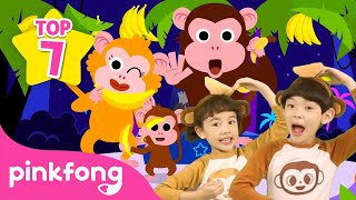 [TOP 7] Monkey Banana Dance Songs | Five Little Monkeys + More | Pinkfong Official