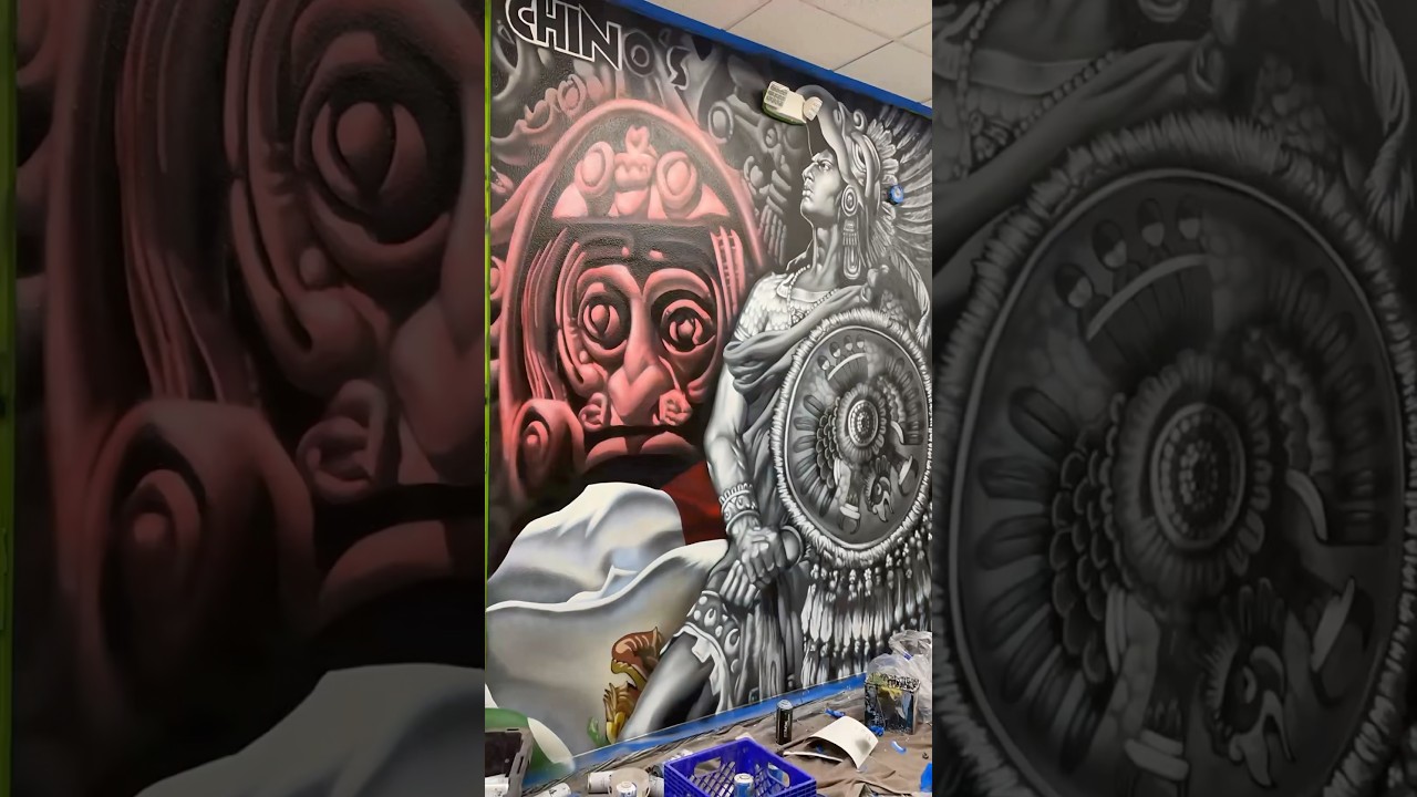 Y Siente🔥. Aztec mural 7  day process in 21 sec. Para la Raza💯.#mural #art #artwork #mexico #aztec