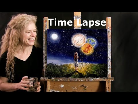 TIME LAPSE Version of How to Paint BALLOON PLANET DREAM with Acrylic Paint - Step by Step Tutorial