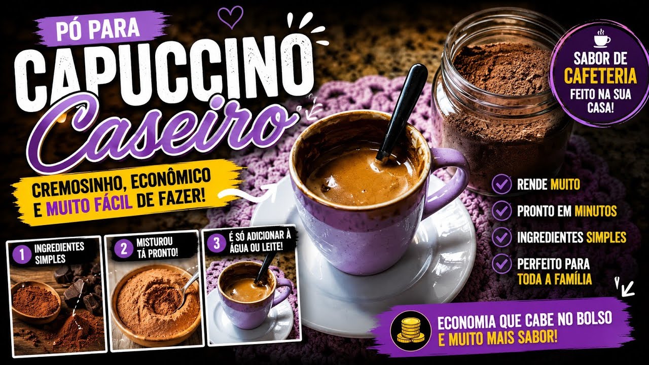PÓ PARA CAPUCCINO CASEIRO - Cremosinho, econômico e fácil - Rende muitas xícaras ☕| @Casinhadamimi