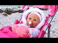 Baby Annabell doll videos: toy stroller & winter clothes for dolls. Baby doll morning routine.