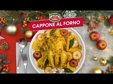 Cappone al forno con mele, arance e noci