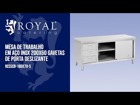 vídeo - Mesa de trabalho em aço inox 200x60 gavetas de porta deslizante