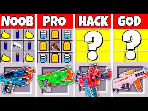 Minecraft Battle: SUPER NERF GUN CRAFTING CHALLENGE - NOOB vs PRO vs HACKER vs GOD ~ Animation