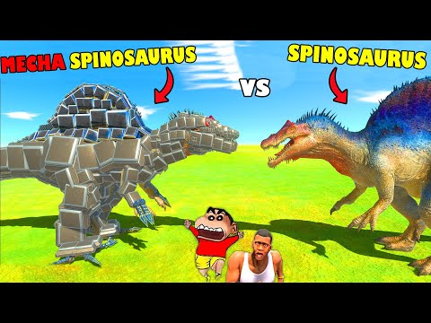 MECHA SPINOSAURUS vs REAL SPINOSAURUS and EVERY UNIT with SHINCHAN and CHOP in Animal Revolt Battle