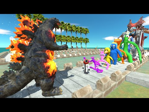 Godzilla Burning vs Rainbow Friends COCONUT DEATH RUN - Animal Revolt Battle Simulator
