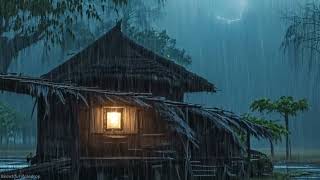 🌧️ Heavy Rainstorm in a Bamboo Forest Hut | Relaxing Rain Sounds for Deep Sleep & Focus