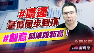 #廣運 量價同步到頂，#創意 創波段新高！｜台股攻略｜劉烱德 (圖)