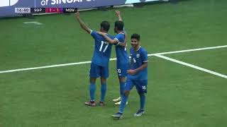 Maldives' Ibrahim Mahudhee equalises vs Singapore with a header | International Men's "A" Friendly