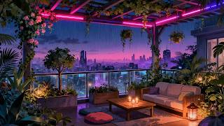 90's Cozy Rooftop Garden 🌧🌃️ Chill Music Lofi Rain Hip Hop Beats for Study & Peaceful Sleep