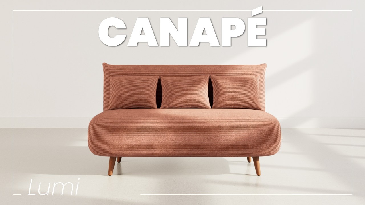 Thumbnail video of the produit Lumi - Banquette convertible clic-clac 2 places en velours côtelé