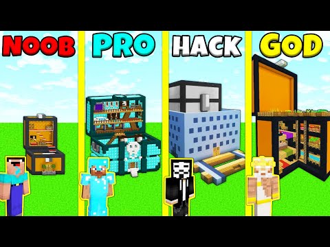 Minecraft Battle: NOOB vs PRO vs HACKER vs GOD: INSIDE CHEST BASE HOUSE BUILD CHALLENGE / Animation
