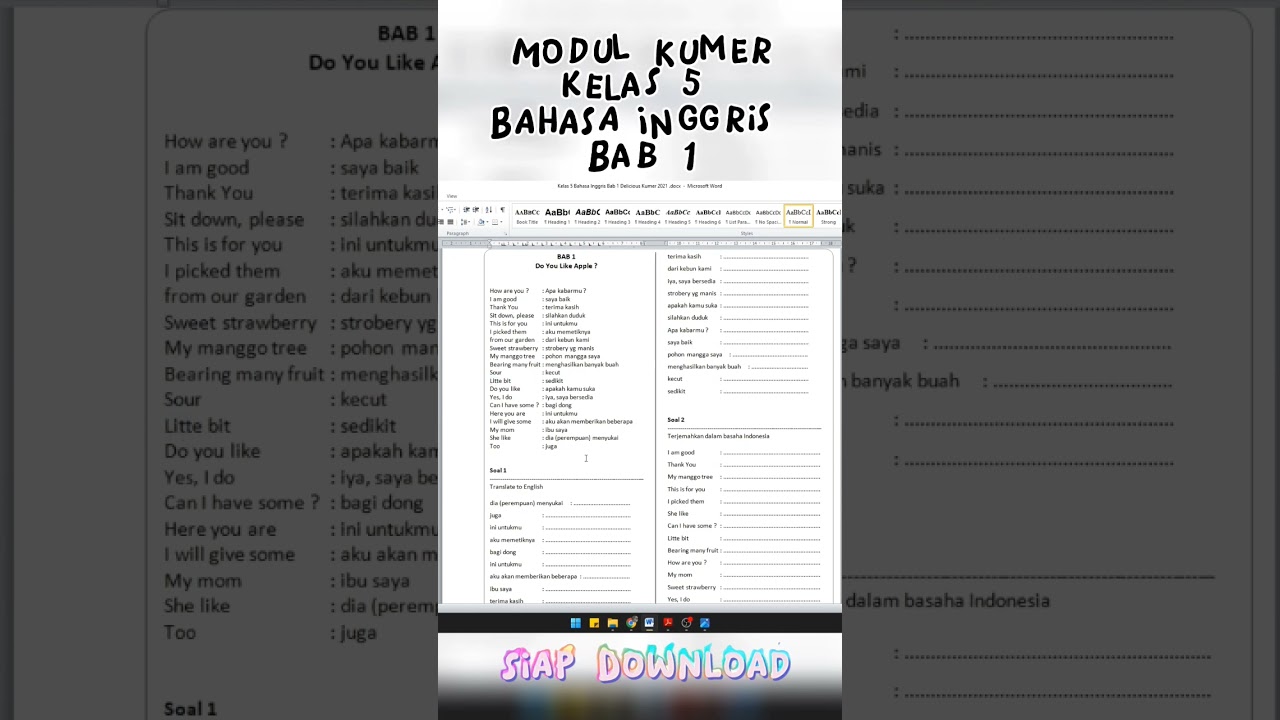 Siap Download Modul Bahasa Inggris Kelas 5 Bab 1 Delicious #modulbimbel #modulkumer #materiles