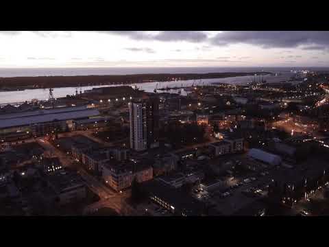 Klaipeda at evening 2022.02. Thousand lights in Klaipeda city drone flight dji mini 2