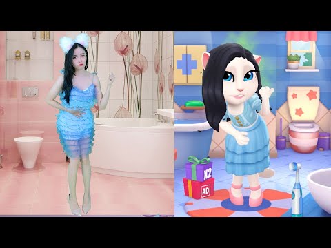 Imitate Angela in Blue Dress Super Beautiful - My Talking Angela In The Real Life