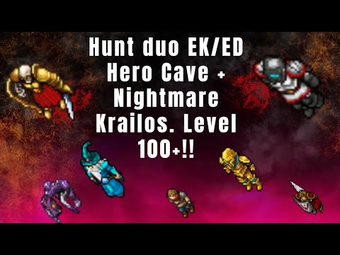 Tibia hunt duo EK e ED  - Hero cave + Nightmare de Krailos (lvl 100+). Volta 100% explicada!