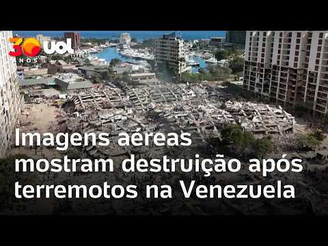 Imagens aéreas mostram prédios destruídos e buscas por sobreviventes após terremotos na Venezuela
