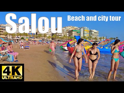 ☀️Salou Beach Walk 4K, Tarragona Spain